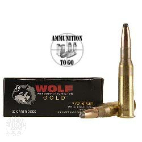 100rds - 7.62x54R Wolf Gold 180gr Copper Soft Point Ammo